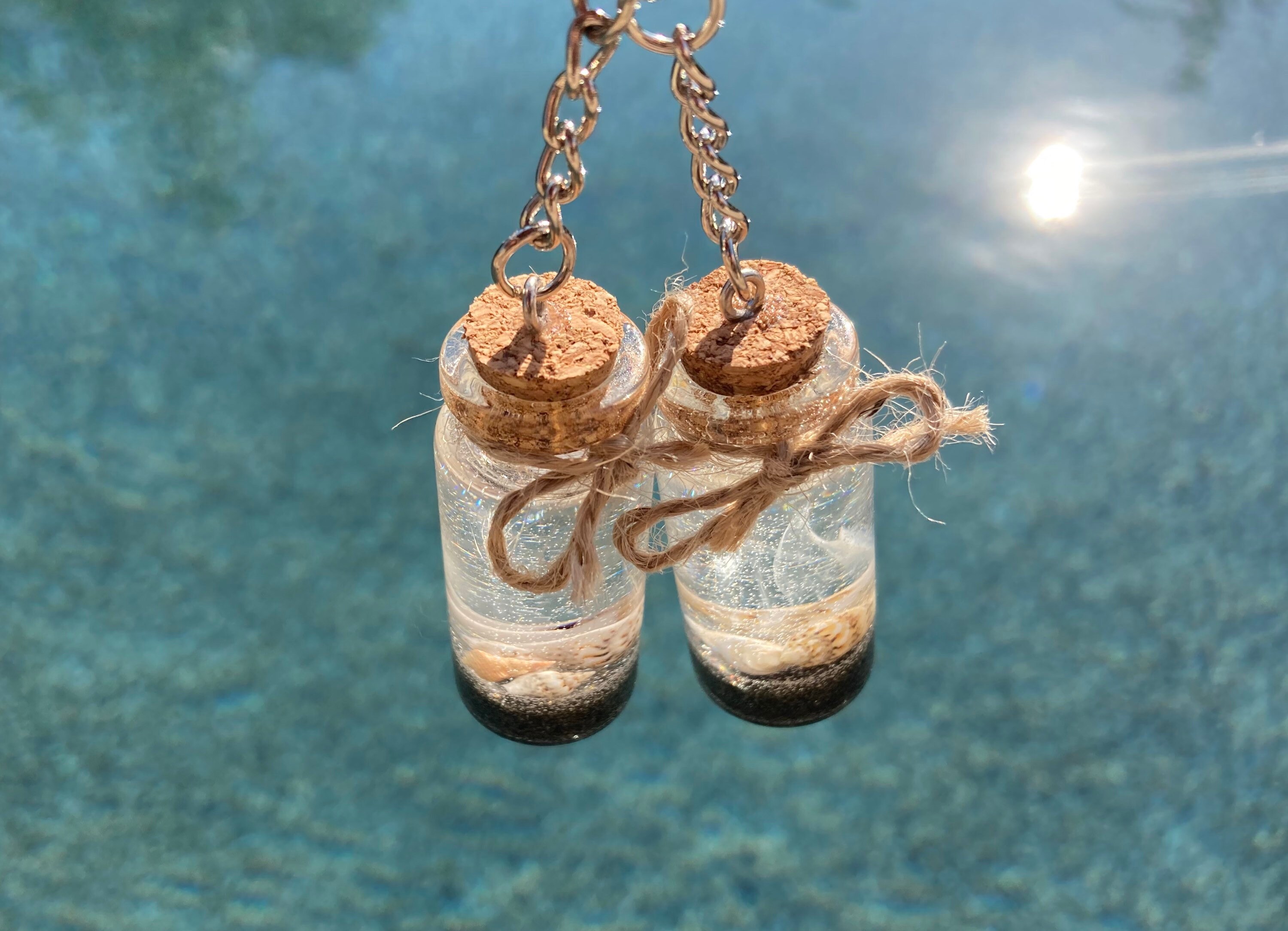 Mini Beach in a Bottle Keychain w/ Real Sea Shells Sand Etsy