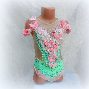 Rhythmic gymnastics leotard for girl in mint, RG leotard, costume for sport, figure skate dress, acrobatic, aerobic