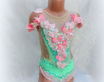 Rhythmic gymnastics leotard for girl in mint, RG leotard, costume for sport, figure skate dress, acrobatic, aerobic