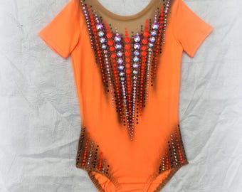 Leotard for rhythmic gymnastics for girls in orange, The costume for figure skate, aerial gymnastics, acrobatics , aerobics, twirling, dance