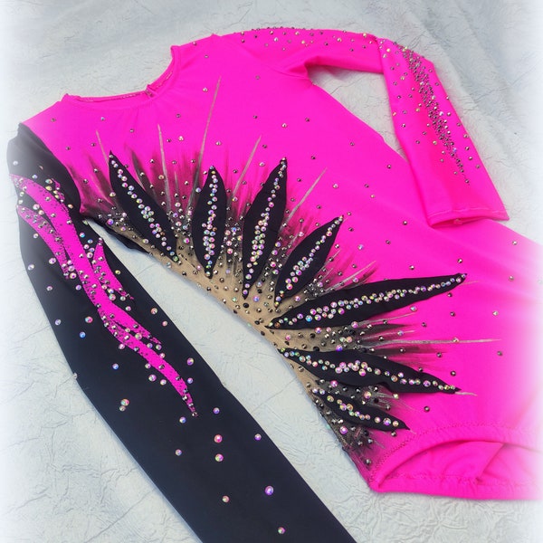 rhythmische Gymnastik Trikot für Mädchen, RG Trikot in rosa schwarz, Kostüm für Wettbewerb, Eiskunstlauf Kleid, akrobatisch, wirbelnd