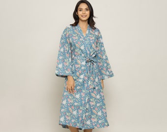 Cotton floral printed bathrobe 100% soft cotton dressing gown kimonorobe boho robe resort wear.