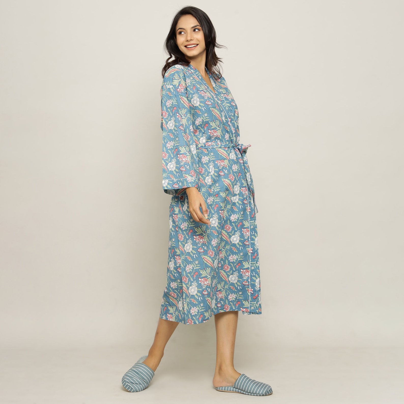 Cotton Floral Printed Bathrobe 100 Soft Cotton Dressing Gown
