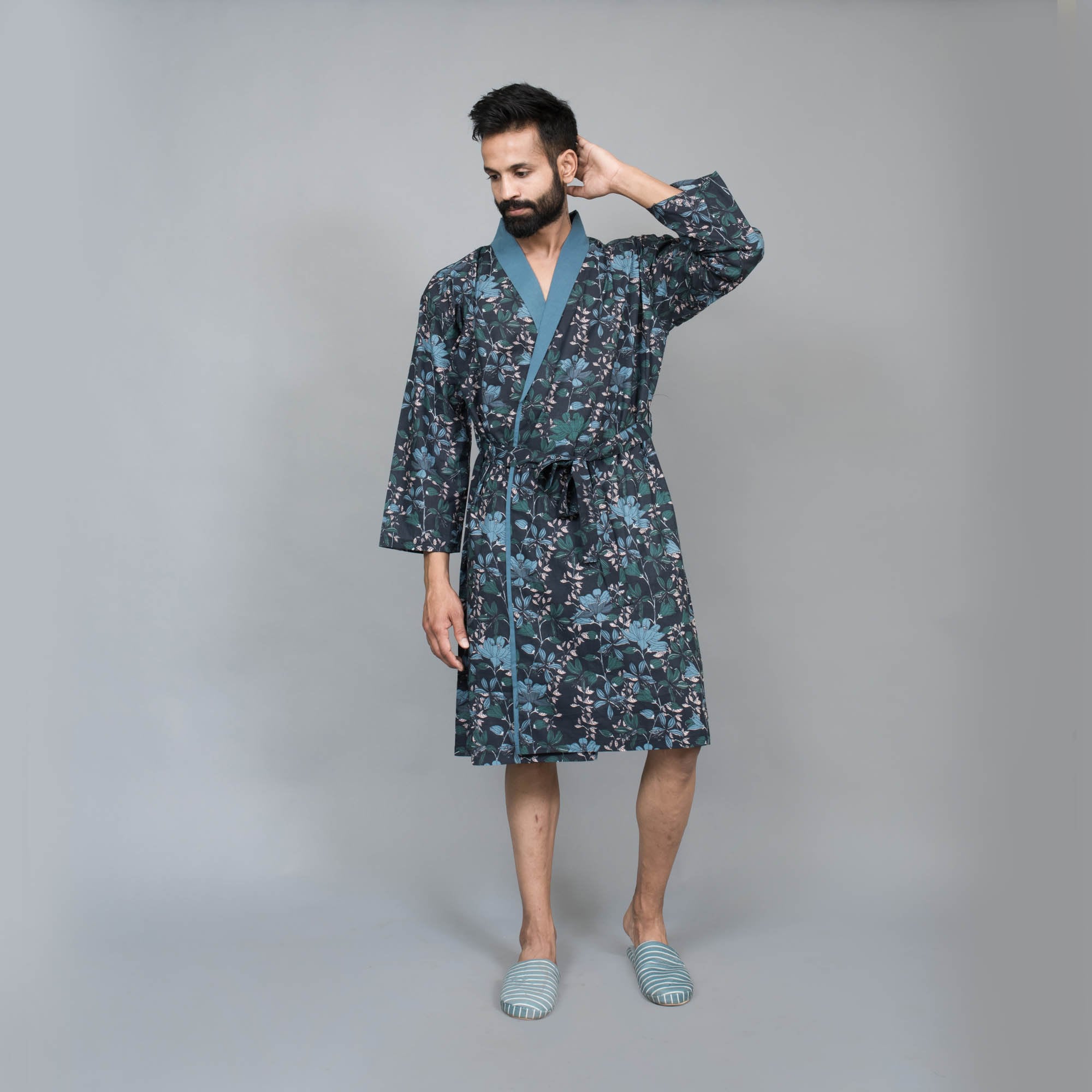 Cotton Printed Mens Bathrobe 100 Soft Cotton Dressing Etsy UK