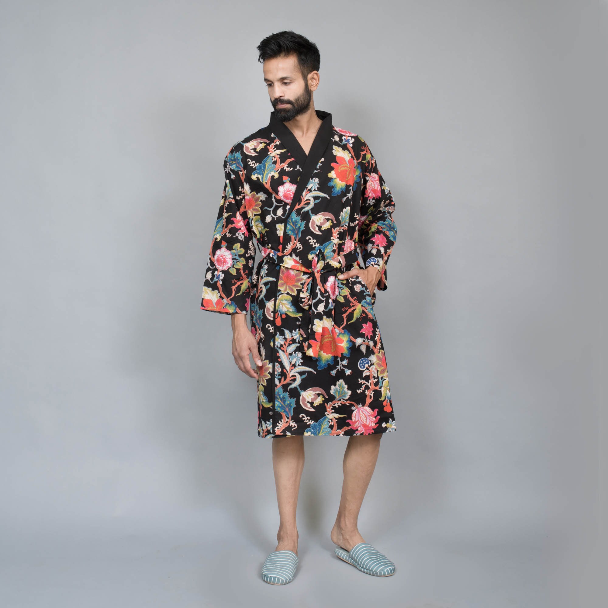 Cotton Printed Mens Bathrobe 100 Soft Cotton Dressing Etsy