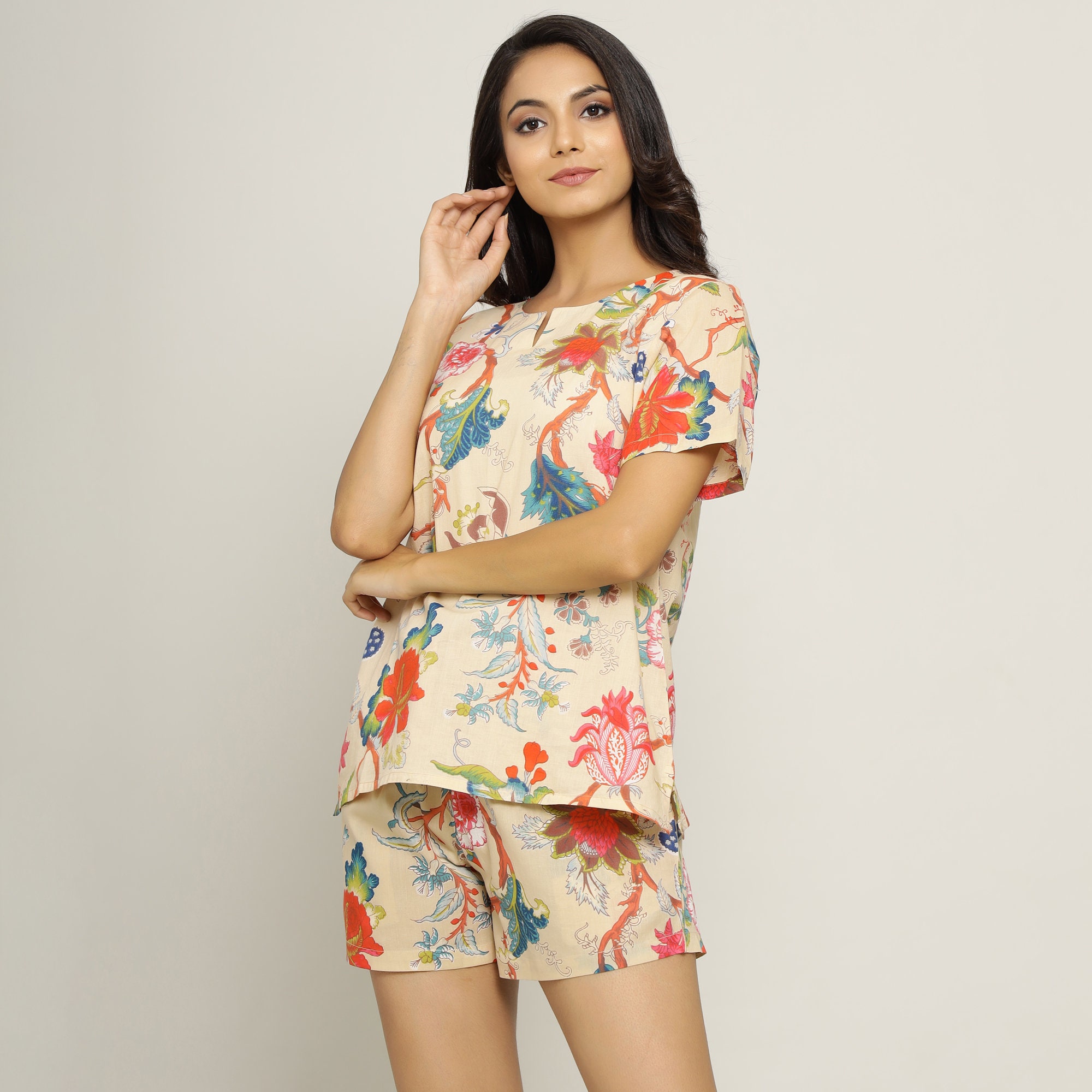 Womens Soft Cotton Night Suits Short Set Lounge Wear Pjs Short Set