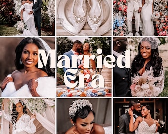 May include: A collage of wedding-themed images. The central image features the text "Married Era." Other images include a bride and groom, wedding shoes, and a bride holding a bouquet. The color palette is soft, with a focus on white, cream, and floral arrangements.