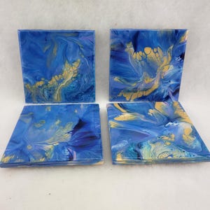 Acrylic Painted Ceramic Coasters Sealed with Resin and Cork Bottom