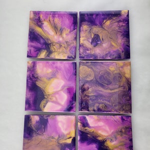 Acrylic paint Pour on Ceramic Tile Coaster Set of 6