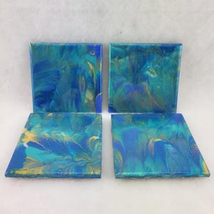 Acrylic Painted Ceramic Coasters Sealed with Resin and a Cork Bottom