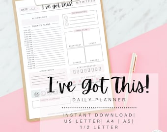 Fillable daily planner, Daily planner 2021, Instant Download, productivity planner, printable, to do list, a4 planner, motivational planner