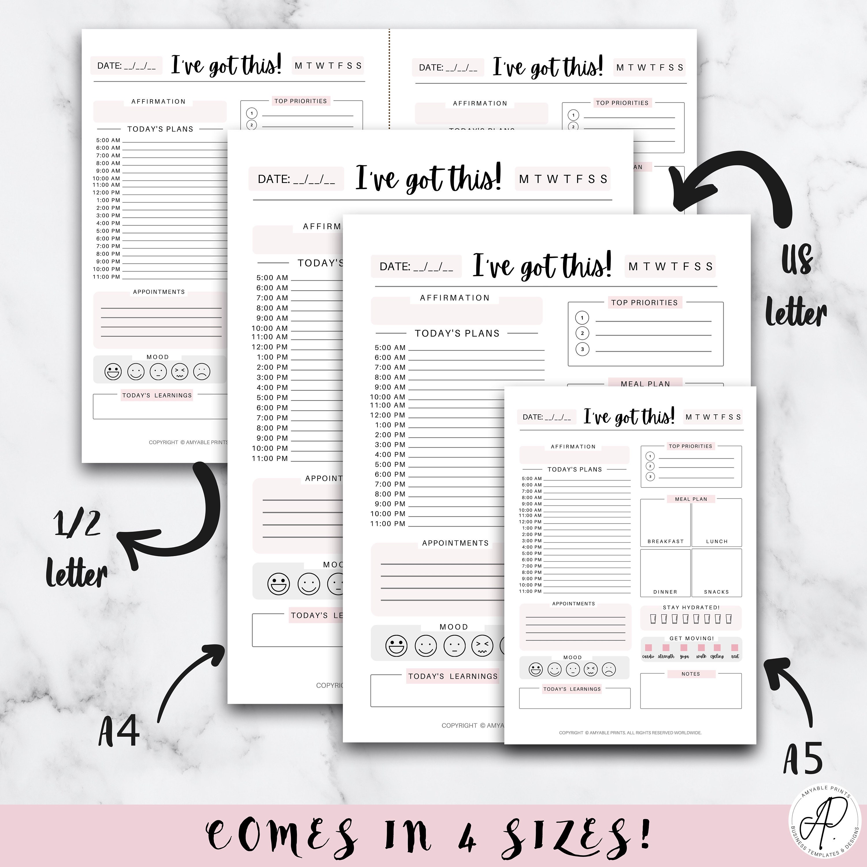 Fillable daily planner Daily planner 2021 Instant Download Etsy