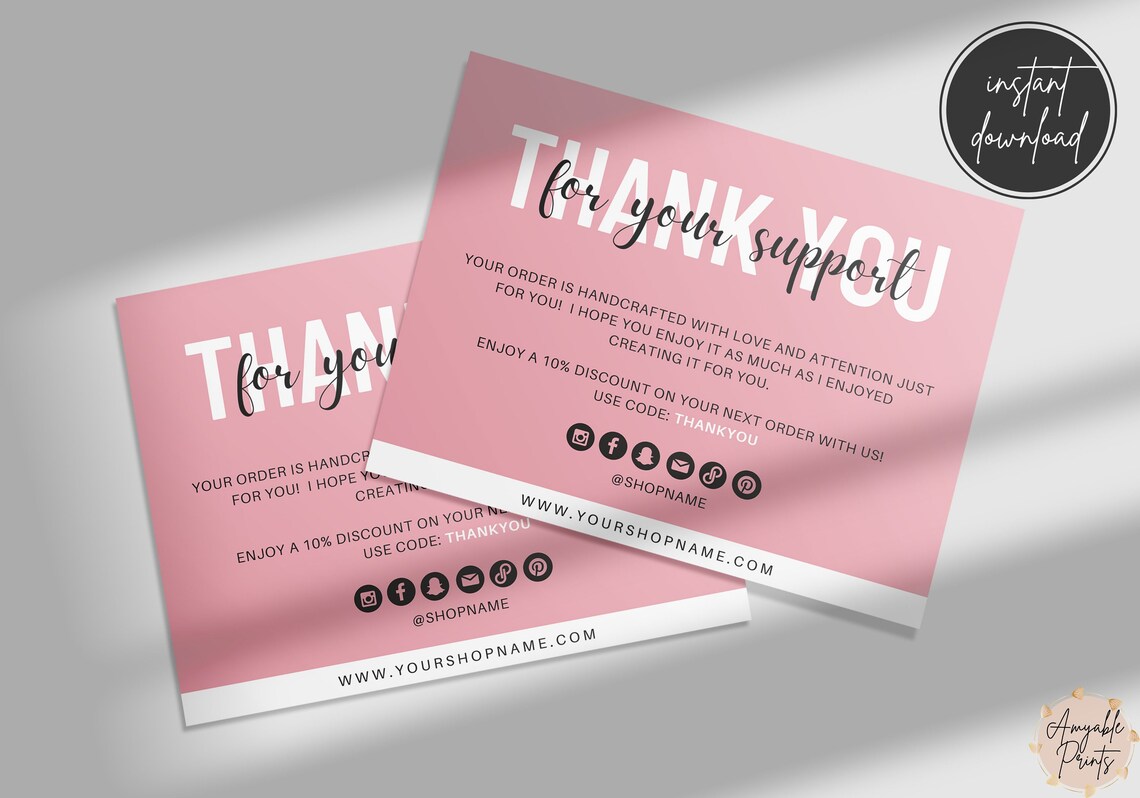 Editable Blush Card Poshmark Thank You Cards Business Etsy