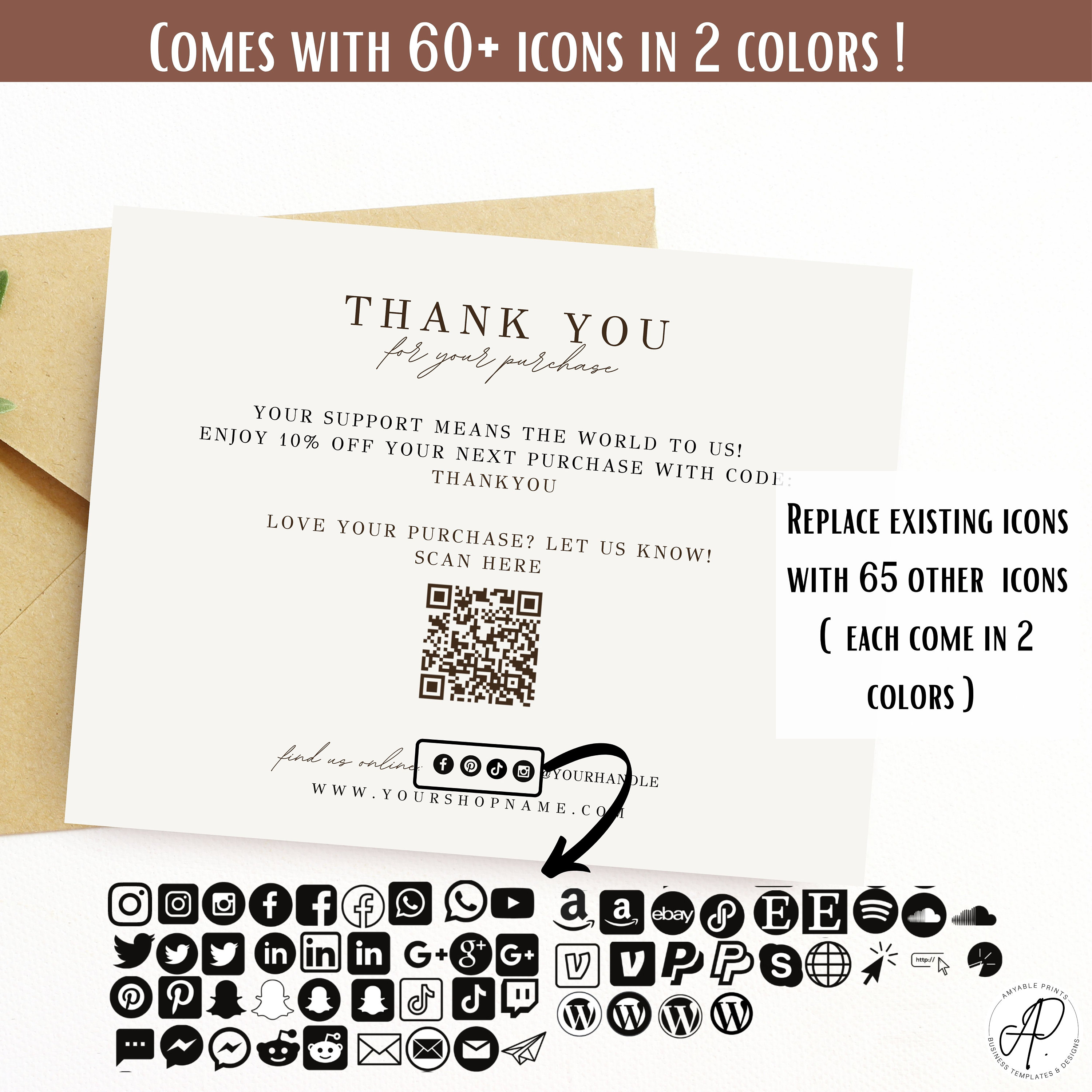 Editable business thank you card with QR code Small Business Etsy