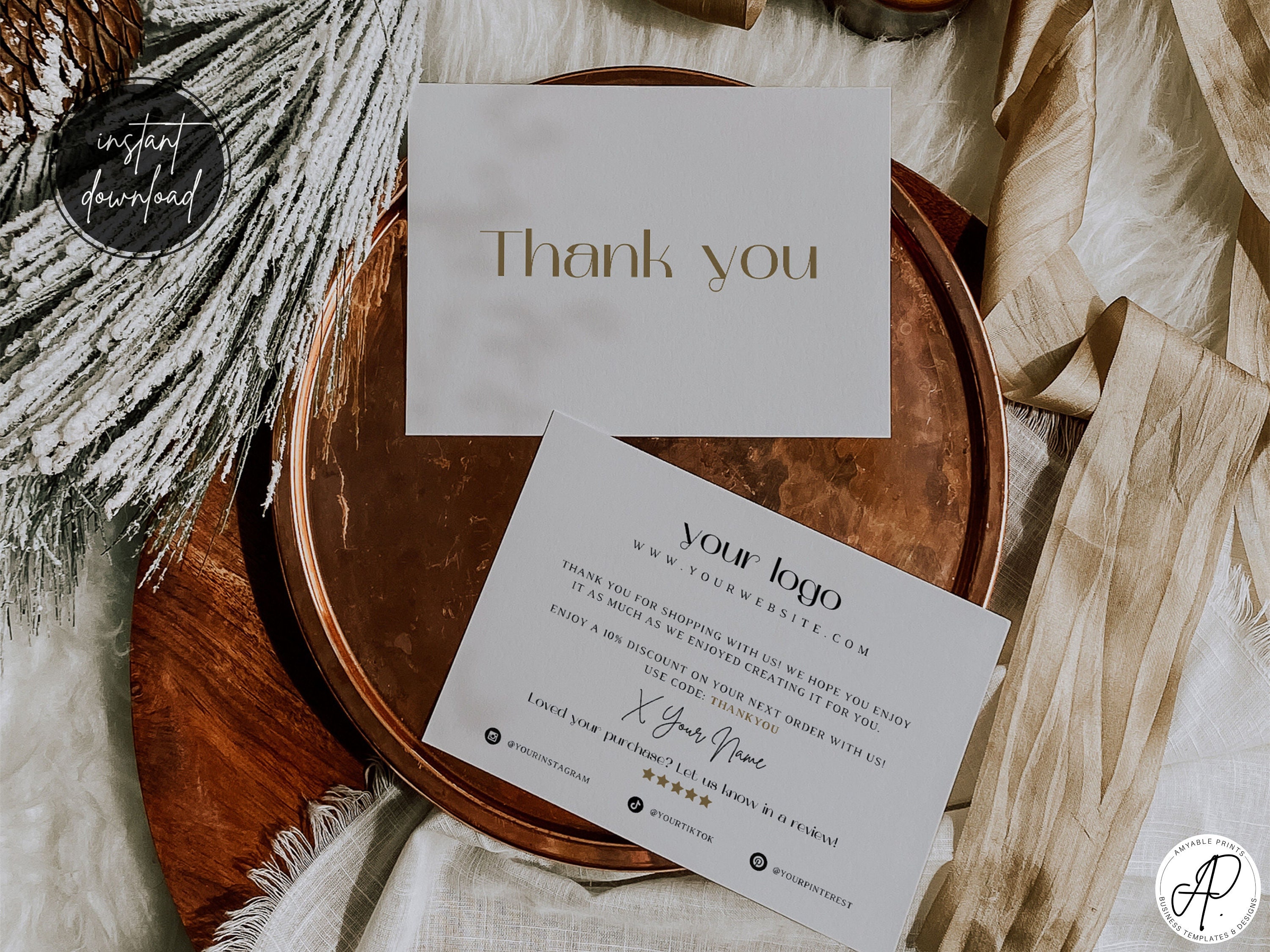 Luxury thank you Editable and Printable thank you cards Etsy