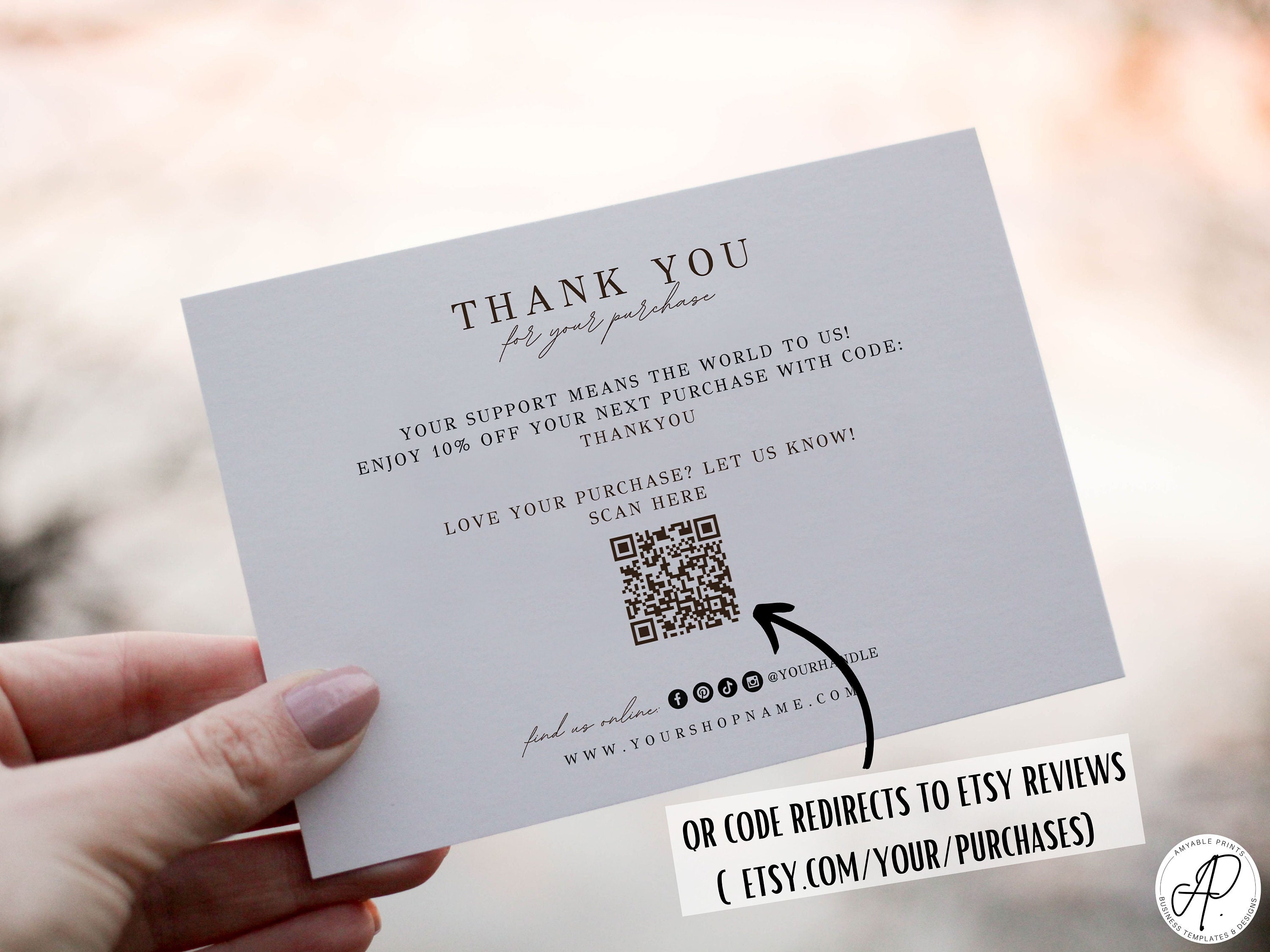 Editable business thank you card with QR code Small Business Etsy