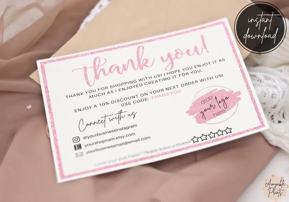 editable pink glitter card poshmark thank you cards business etsy editable pink glitter card