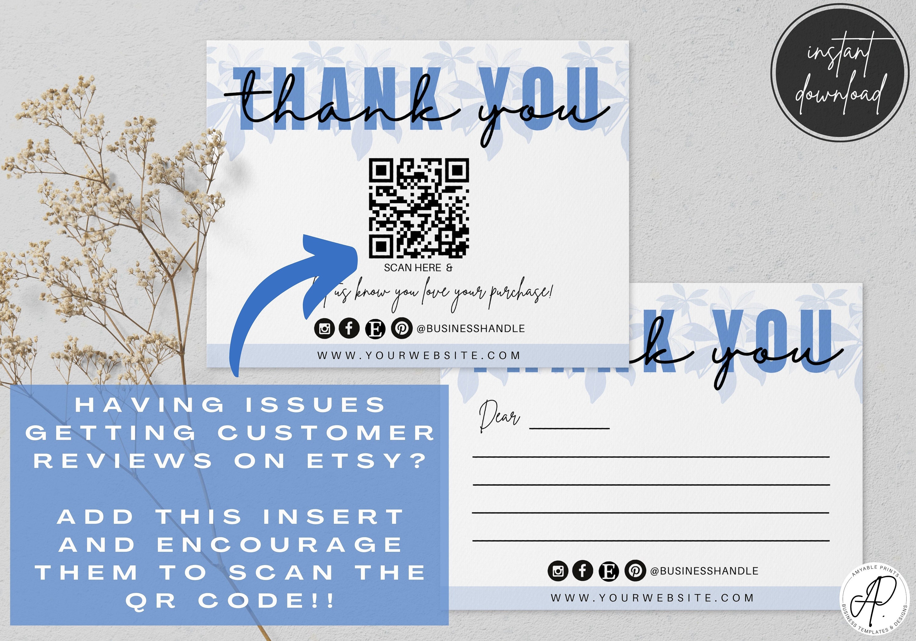 QR code thank you cards Review cards for business Small Etsy