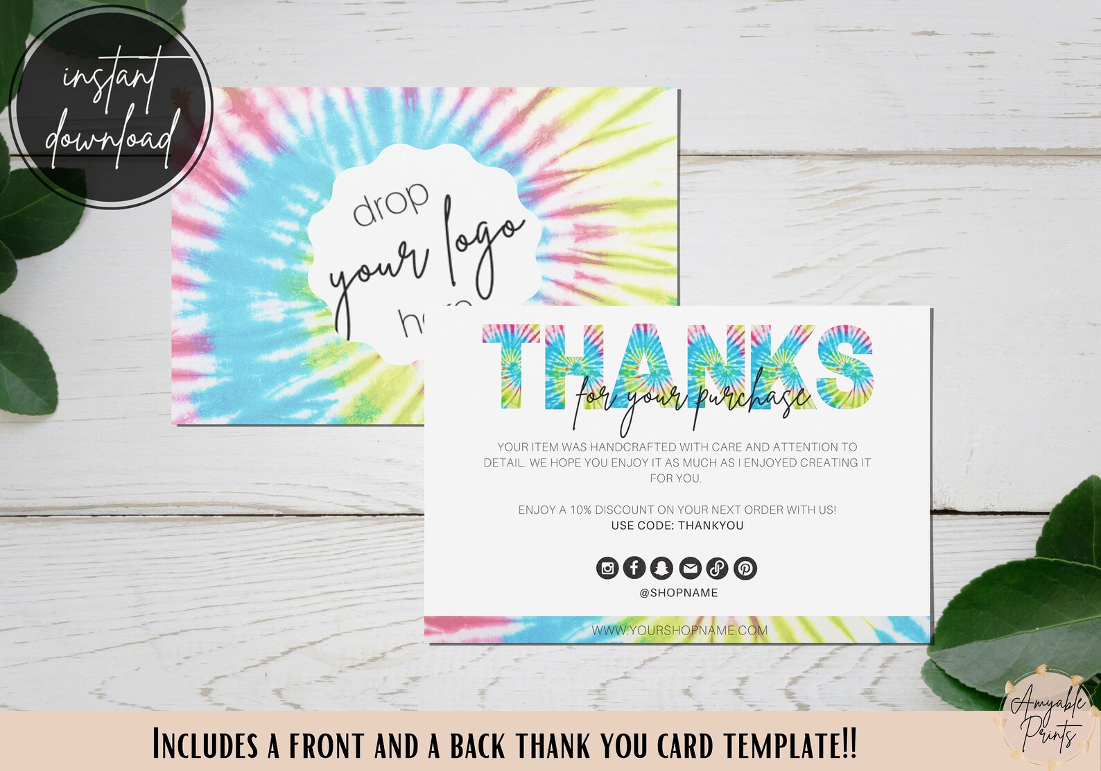 Tie Dye Business Cards Small Business Printable Packaging Etsy