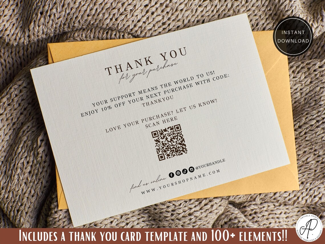 Editable business thank you card with QR code Small Business Etsy