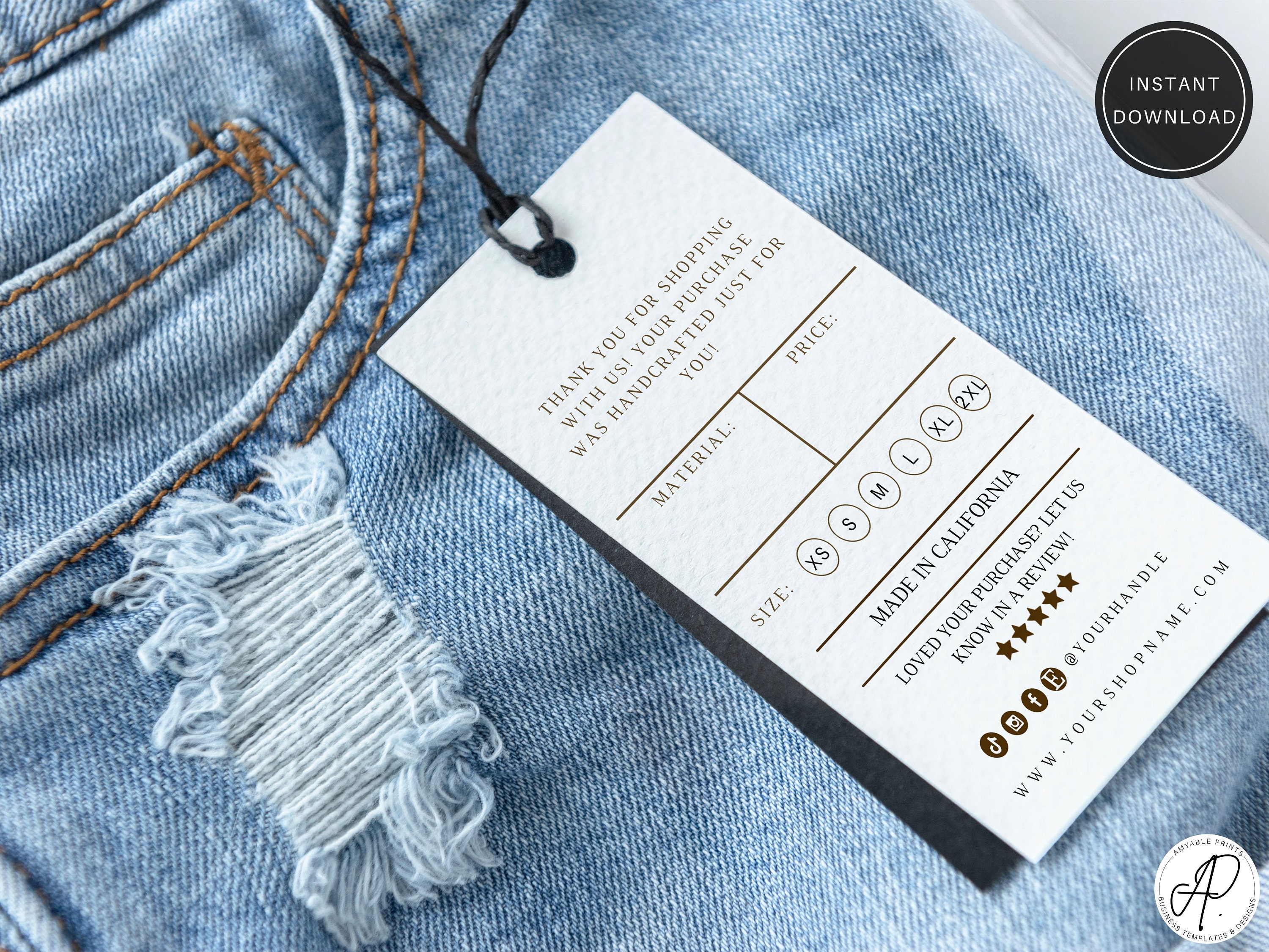 Editable clothing hang tags template Small business hang Etsy