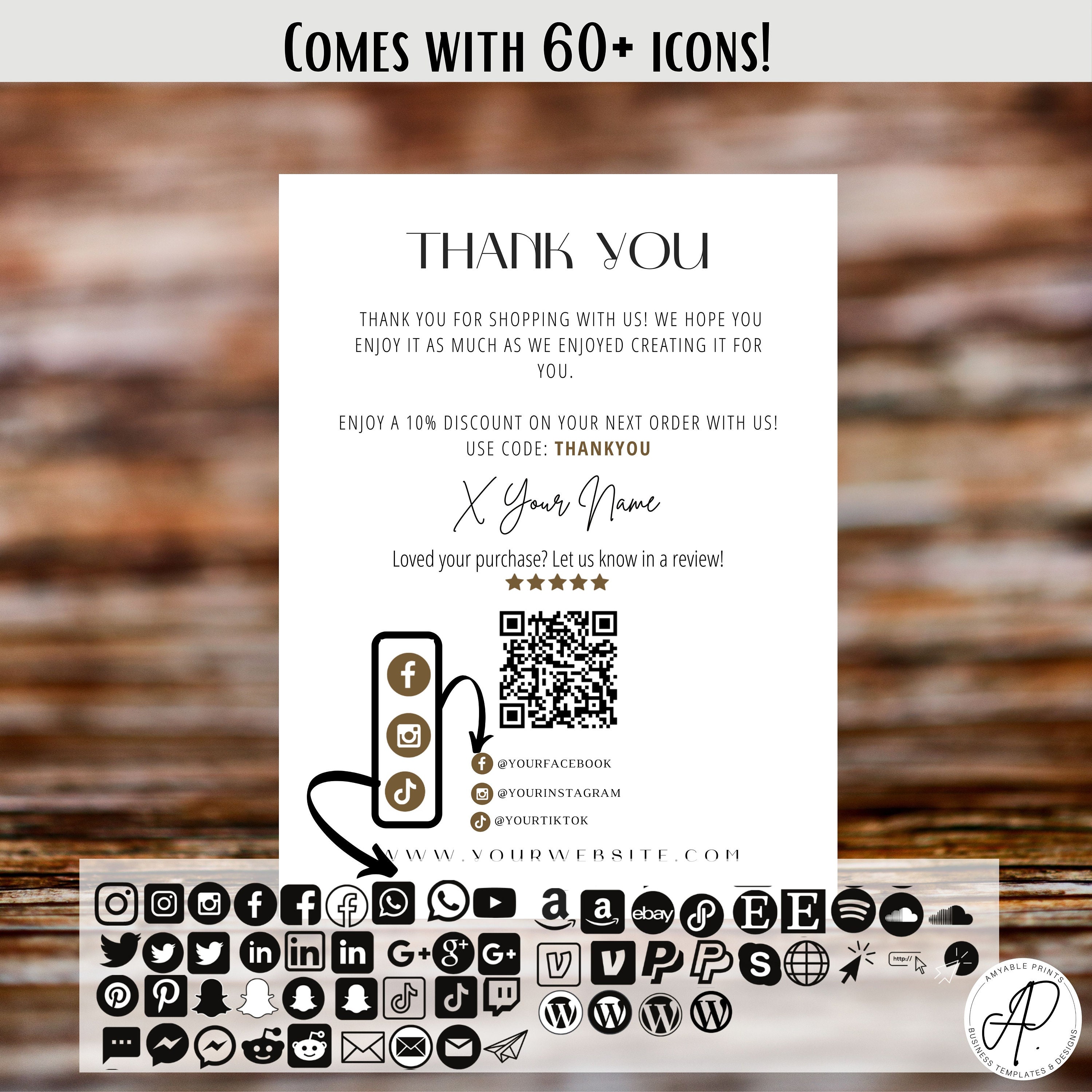 Editable and Printable thank you cards QR Code Etsy review Etsy