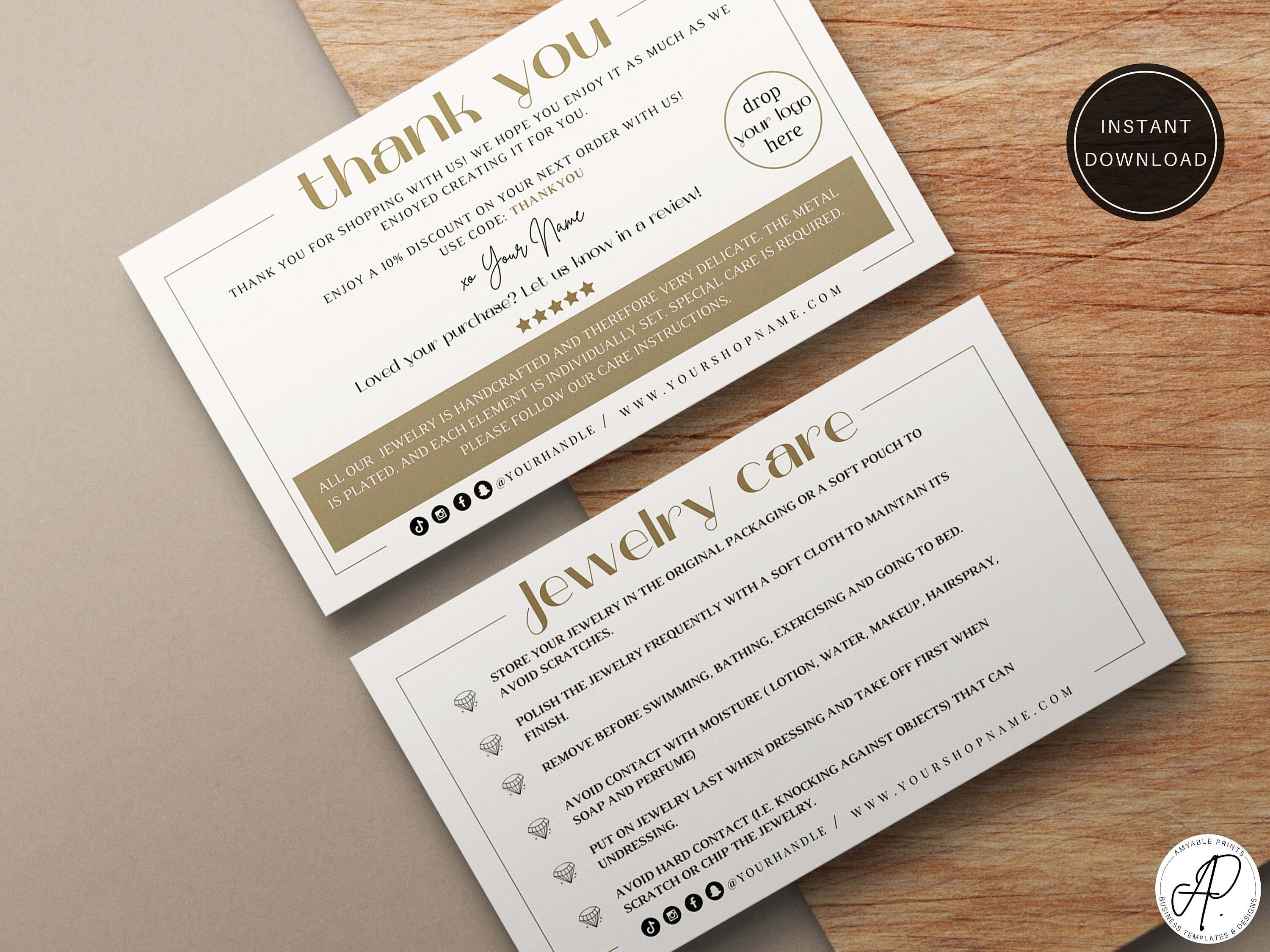 Editable jewelry care card printable Small business jewelry Etsy