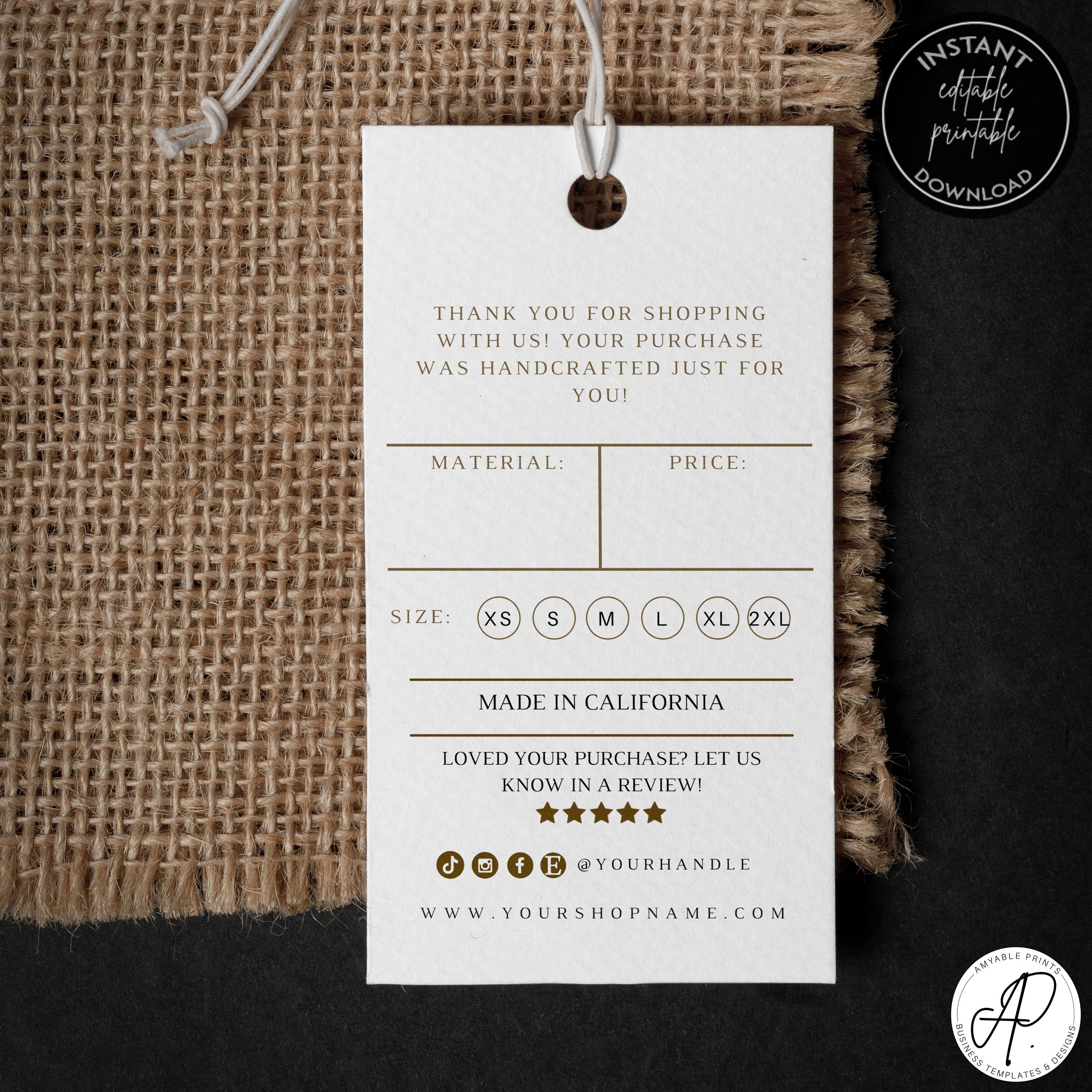 Editable clothing hang tags template Small business hang Etsy