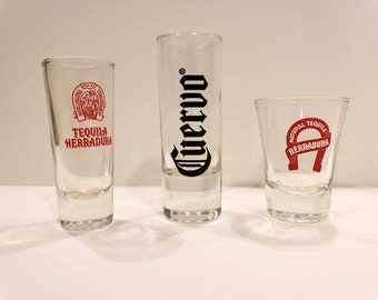 Vintage 1994 Jose Cuervo Primo Tequila Clear Shot Glasses Yellow Panel Set Of 2