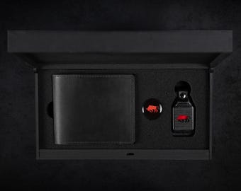 Personalisierte mattschwarze Lederbrieftasche - Schlanke und schlanke Herrenbrieftasche, ideales Geschenkset für Männer, Vater, Bruder, Ehemann, Freund und Geburtstag