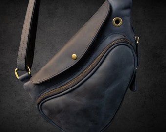 Customized leather crossbody Indigo sling bag, handmade shoulder bag, canvas bags, leather body bag, gift set for men