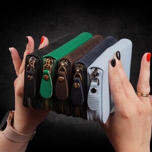 Portemonnee met ritssluiting, lederen gegraveerde portemonnee voor dames, minimalistische damesportemonnee, geldenvelop, grote identiteitskaartportemonnee - TORROSS™ Brick Wallet