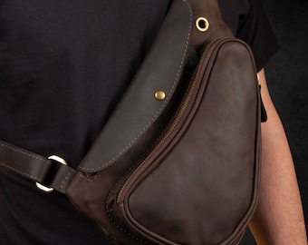 Custom leather sling bag, handmade leather crossbody bag, brown leather shoulder bag for mens, black sling bag, gift for him