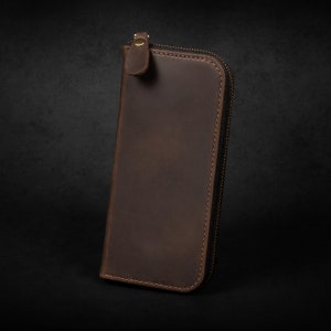 Cartera larga de cuero para hombre, cartera chequera de viaje para motociclista, cartera tarjeta de crédito con cremallera, cartera con cremallera alrededor, regalos para novio