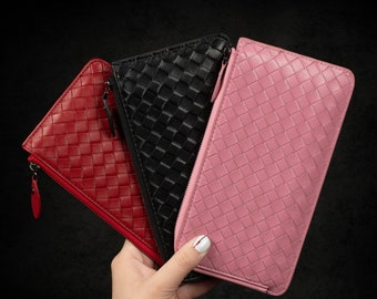 Leather women wallet, zipper wallet, money envelope, coin purse wallet, handmade wallet for girls, gift for women - TORROSS™ Grid Wallet