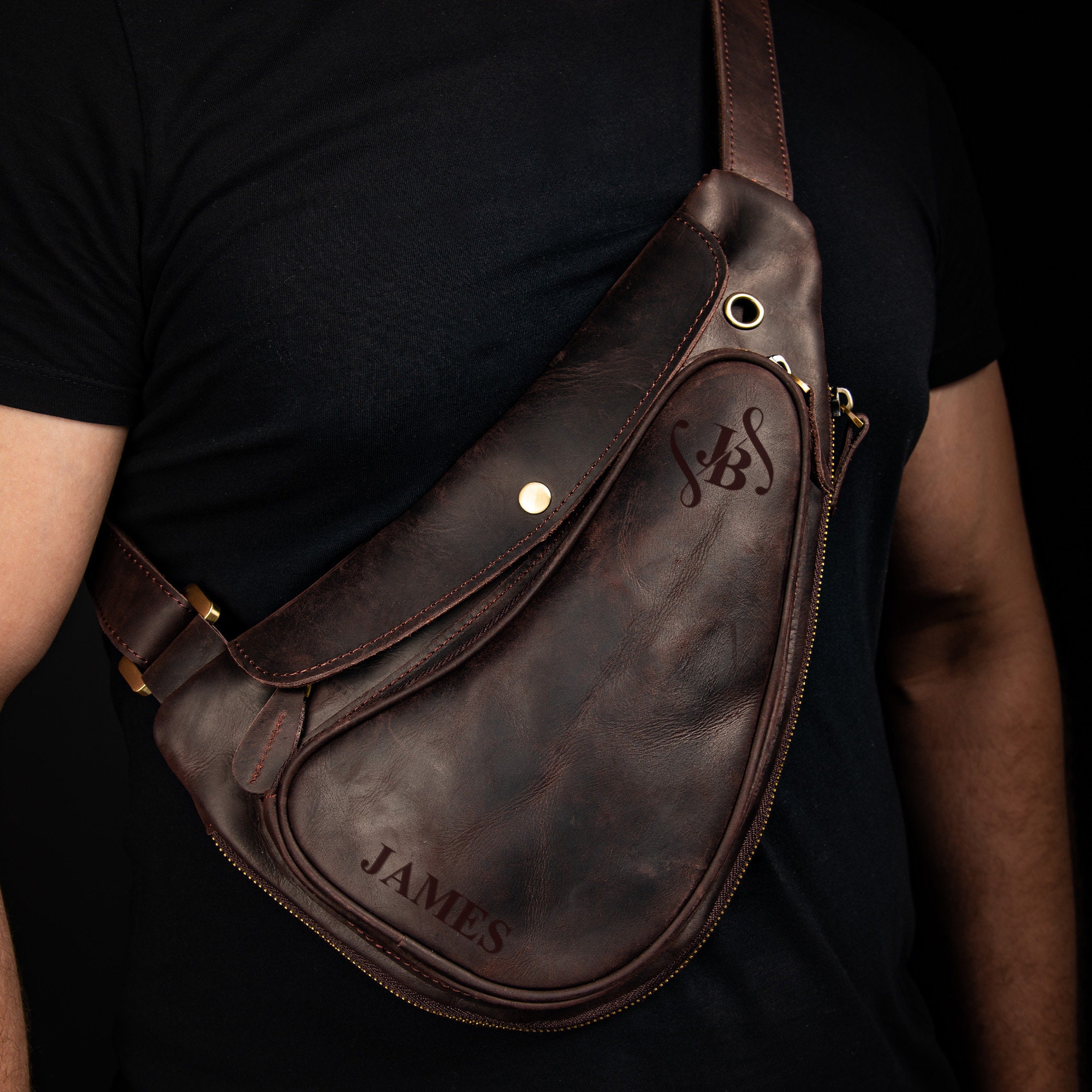 Custom Leather Sling Bag with Artwork / Logo of your choice. The