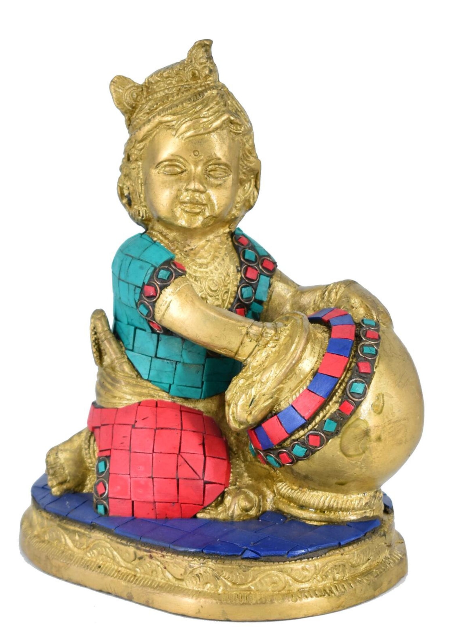 Lord Little Krishnamakhan Bal Krishna Brass Statue Religious Etsy