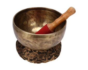 Brass Hammered Meditation Nepali Tibetan Singing Healing Buddhist Prayer Decor Sound Therapy Bowl Gong and Mallet Striker (Brown)