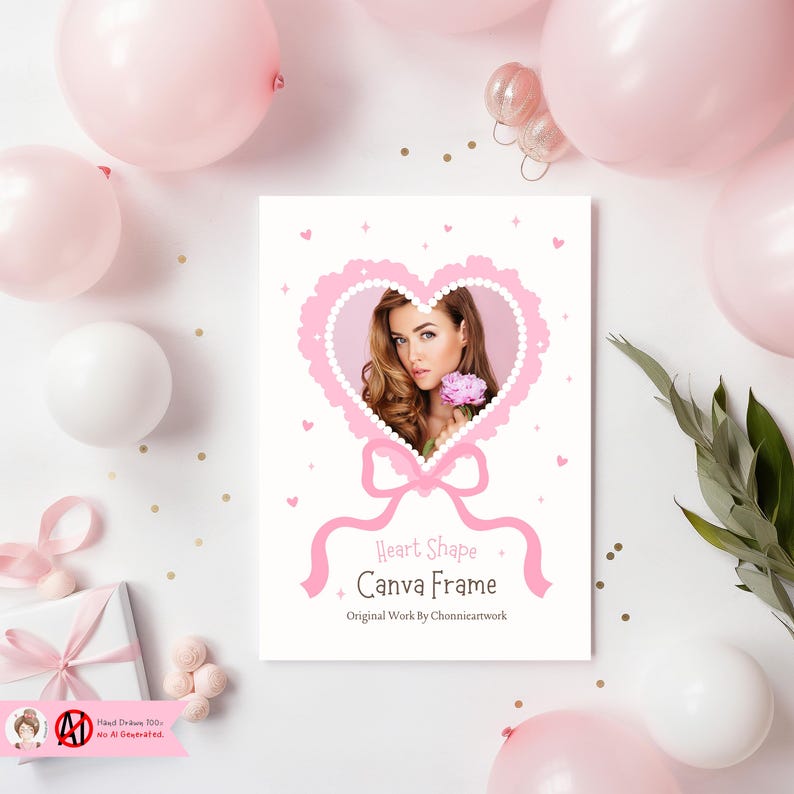 Heart Shape Canva Frame Template, Canva Drag & Drop Frame, Valentine ...