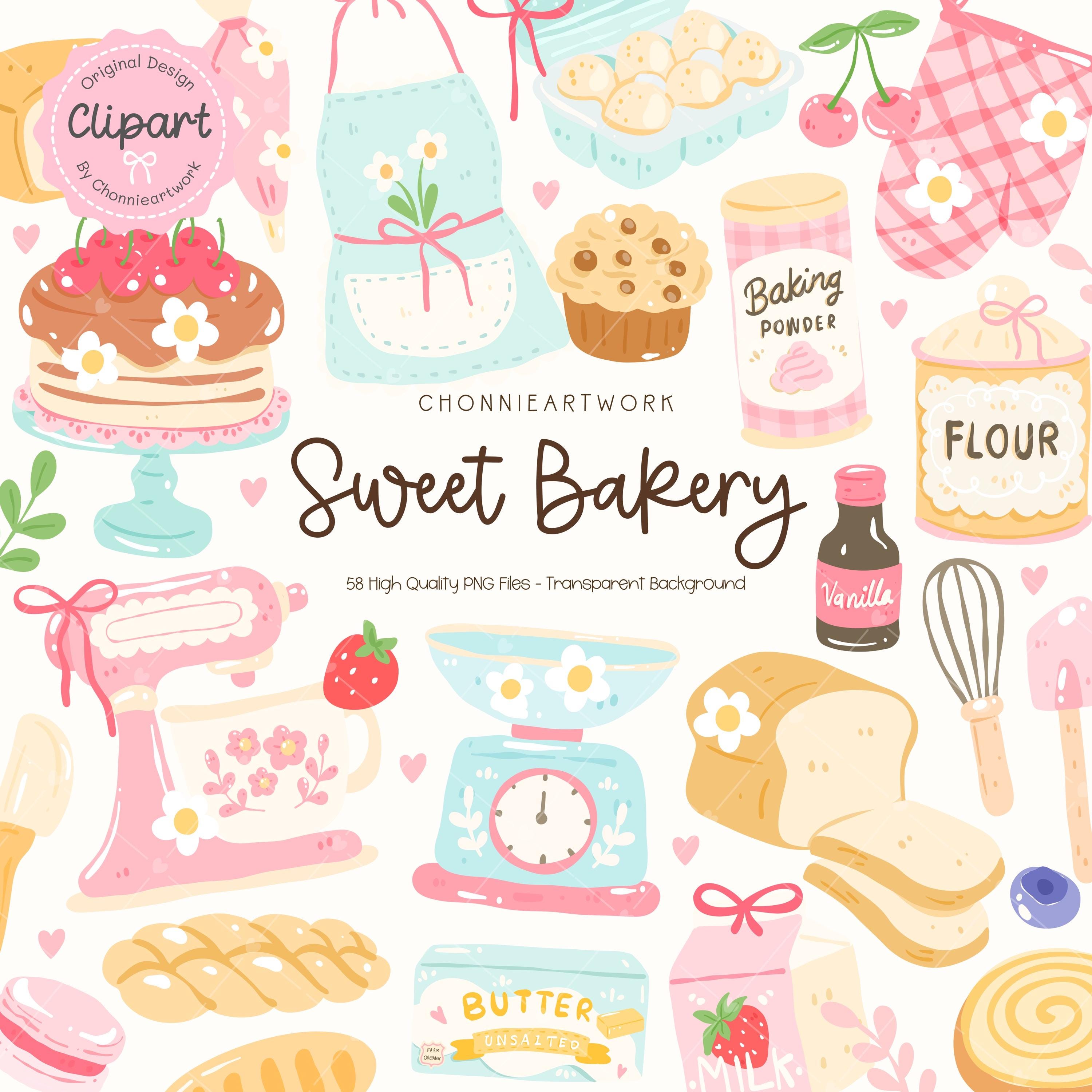 Cottagecore Baking Clipart Set, Sweet Bakery Clipart, Bakeries Clipart, Pastel Bakery Clipart, Cute Pastries Clipart, Cute Pastry Gift