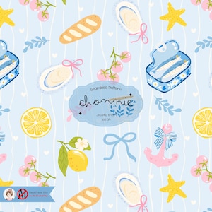 Cute Fisherman Seamless Pattern, Italian Summer Pattern,Amalfi Coast Digital Paper,Cute Sardine Seamless, Fisherman Aesthetic Repeat Pattern