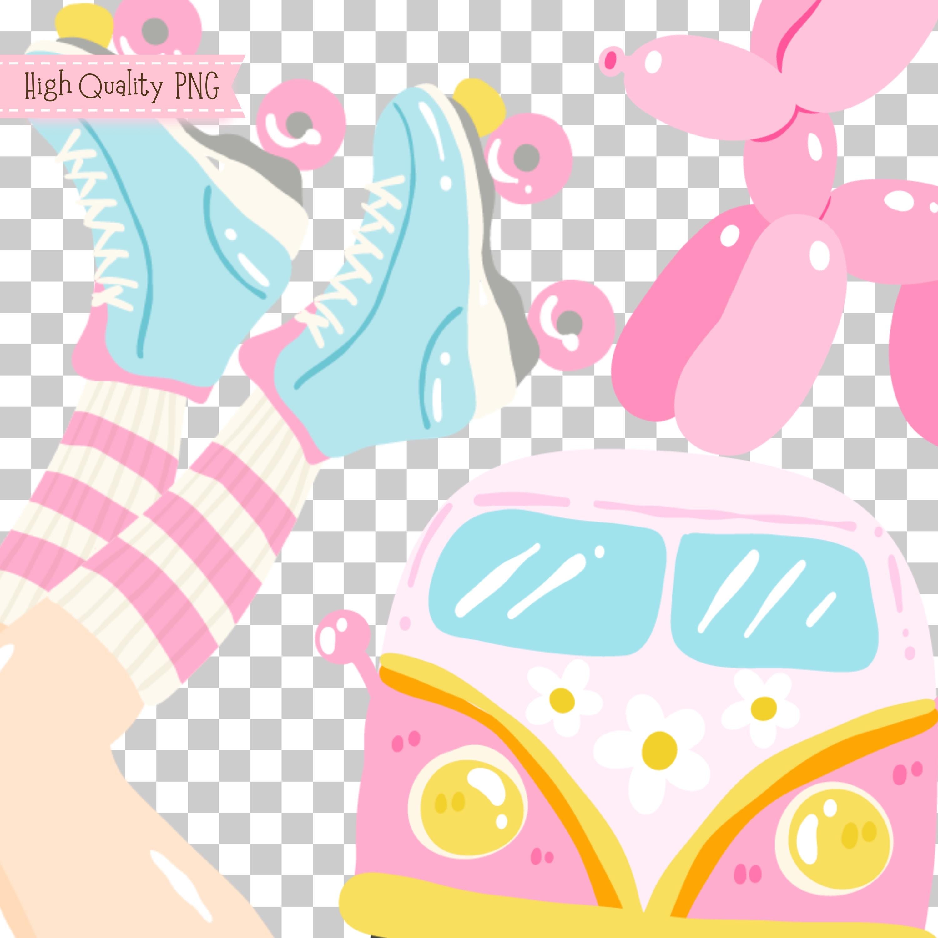 Beach Babe Clipart Set, Summer Retro Girl PNG, Roller Skates Flamingo ...