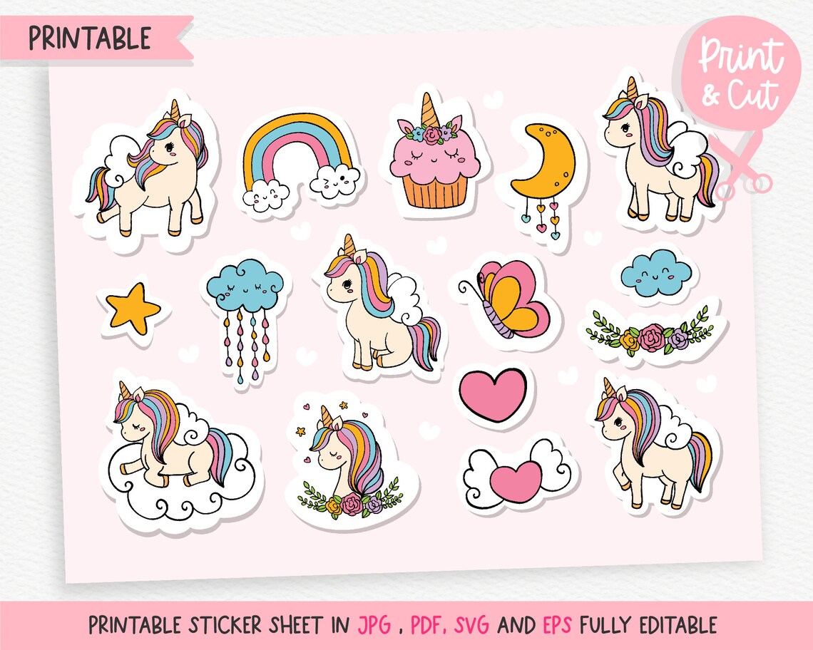 Unicorn SVG Unicorn Printable Stickers Unicorn Sticker Etsy