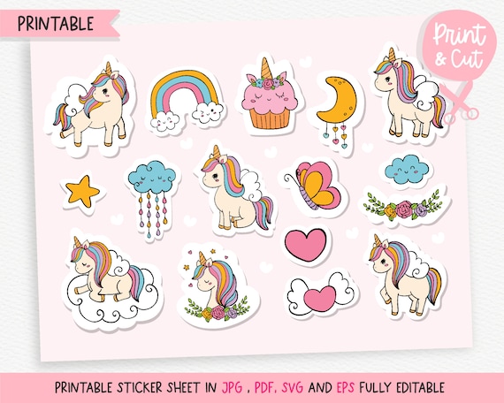 unicorn svg unicorn printable stickers unicorn sticker etsy