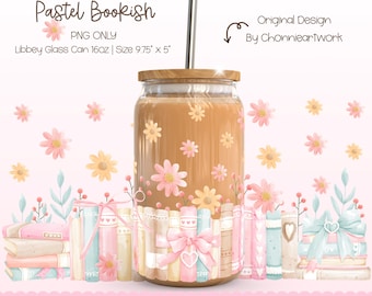 Envoltorio de vidrio con diseño de libros y flores, envoltorio para tazas para amantes de los libros, envoltorio para tazas de té y libros, estética cottagecore, vidrio con diseño de libros, envoltorio floral para libros