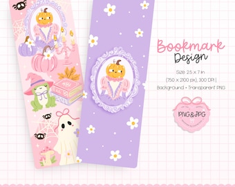 Segnalibro con strega carina, segnalibro con tema libresco di Halloween, segnalibro con tema estetica di Halloween, segnalibro con tema PNG di Halloween, segnalibro spettrale con tema libresco spettrale
