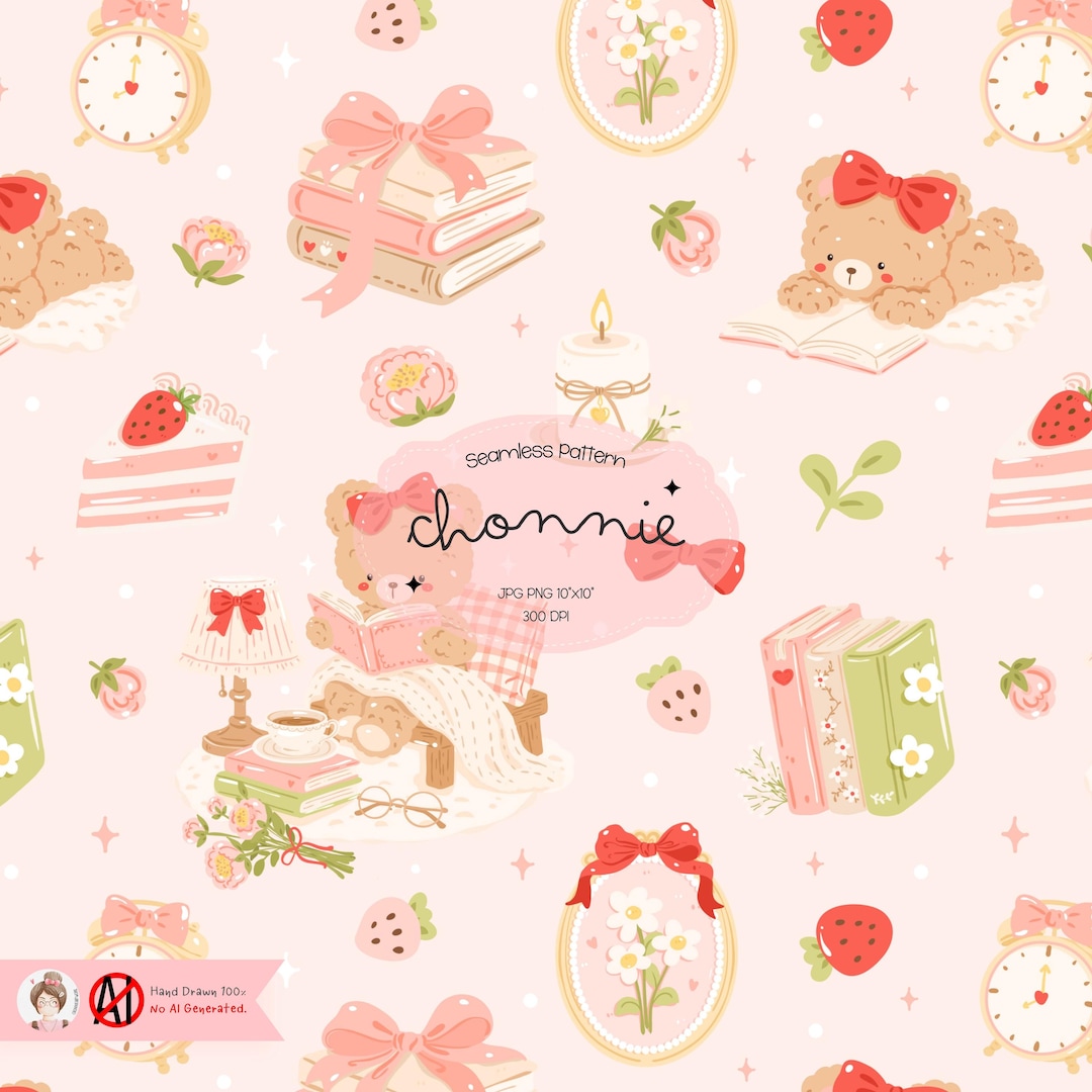 Bookish Bear Seamless Pattern, Cute Bear Seamless, Books Lover Seamless ...