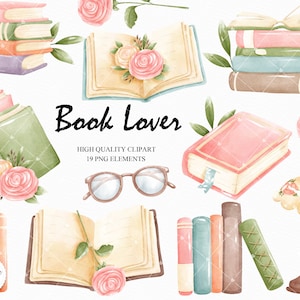 Watercolor vintage books clipart, Library clipart, books clipart, book lover clipart, Reading Clipart.