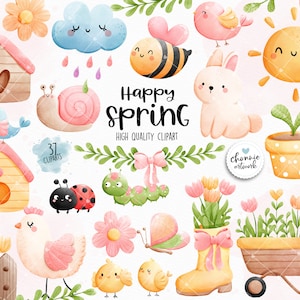 Happy Spring clipart, Spring clipart, Spring animal clipart, Spring garden clipart, Garden clipart