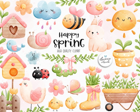 Happy Spring Clipart, Spring Clipart, Spring Animal Clipart, Spring Garden  Clipart, Garden Clipart - Etsy